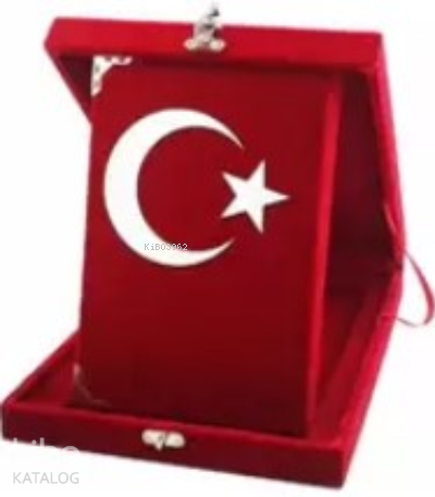 Mühürlü Orta Boy Plaketli Kadife Kuran-ı Kerim Ay Yıldız Desen (kod 189BAYRAK) - 1