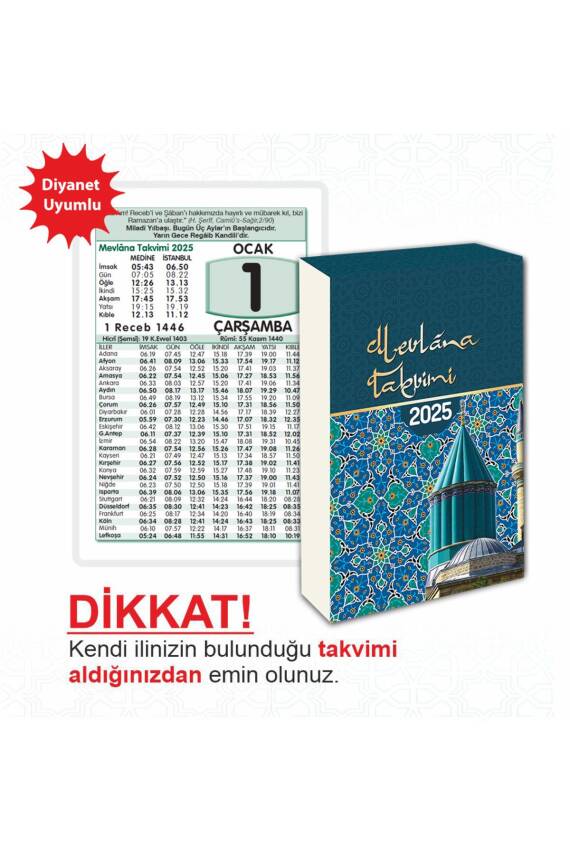 Mevlana Yapraklı Blok Duvar Takvimi Dik Model 2025 - 1