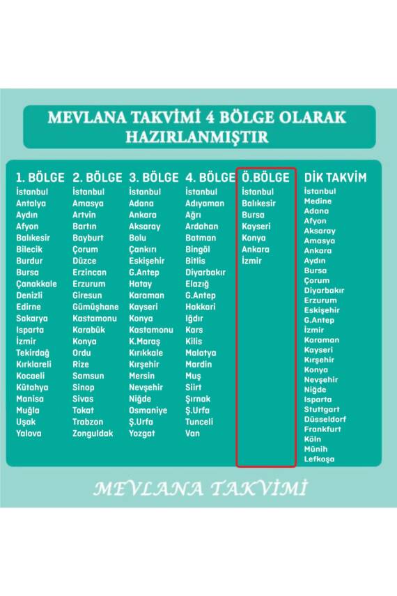 Mevlana Yapraklı Blok Duvar Takvimi Özel Bölge 2025 - 2